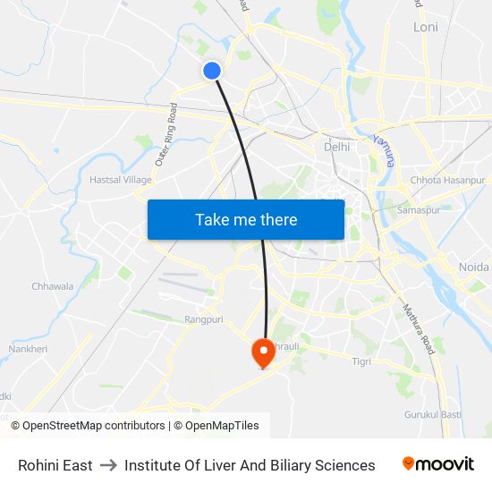 Rohini East to Institute Of Liver And Biliary Sciences map