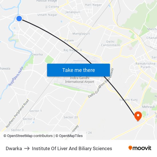 Dwarka to Institute Of Liver And Biliary Sciences map