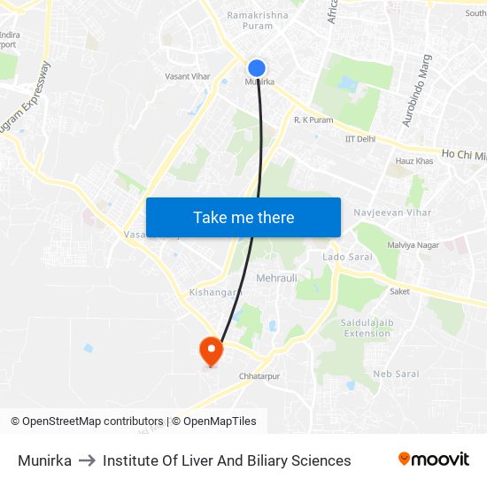 Munirka to Institute Of Liver And Biliary Sciences map