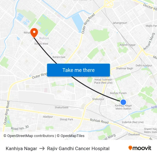 Kanhiya Nagar to Rajiv Gandhi Cancer Hospital map