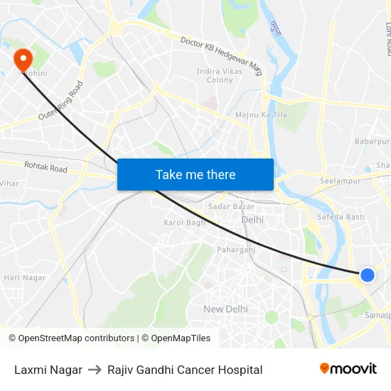 Laxmi Nagar to Rajiv Gandhi Cancer Hospital map