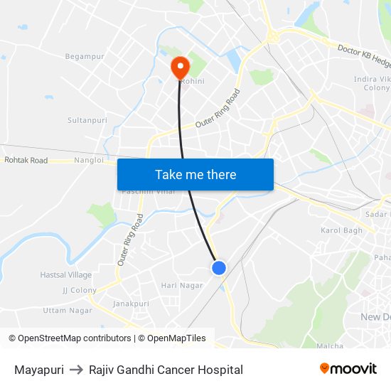 Mayapuri to Rajiv Gandhi Cancer Hospital map