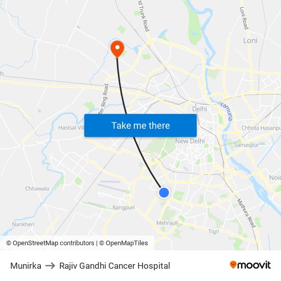 Munirka to Rajiv Gandhi Cancer Hospital map