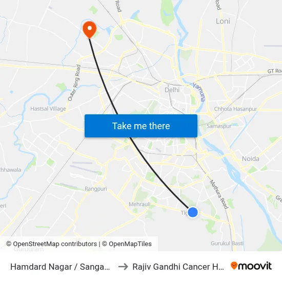 Hamdard Nagar / Sangam Vihar to Rajiv Gandhi Cancer Hospital map