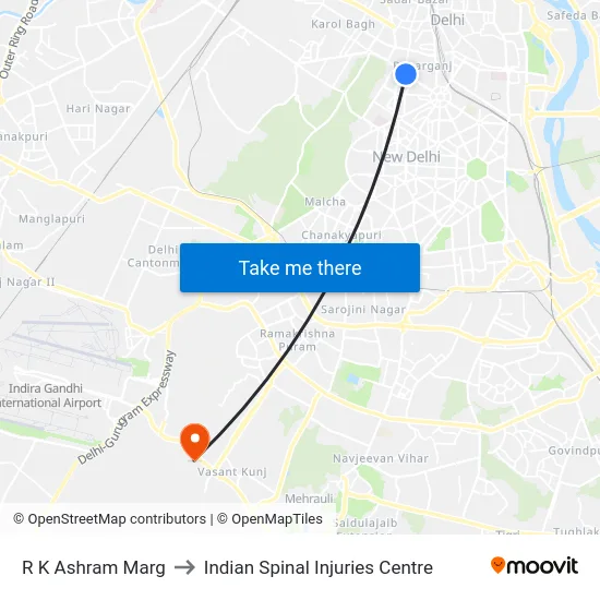 R K Ashram Marg to Indian Spinal Injuries Centre map