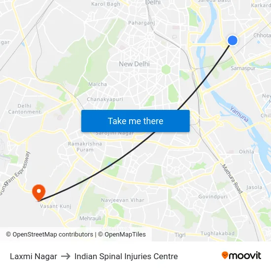 Laxmi Nagar to Indian Spinal Injuries Centre map
