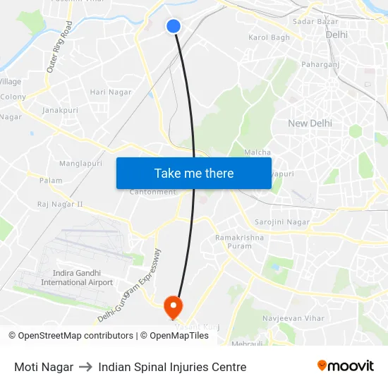 Moti Nagar to Indian Spinal Injuries Centre map