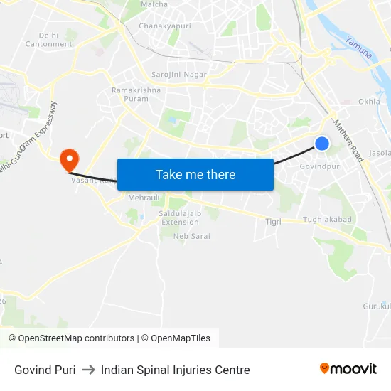 Govind Puri to Indian Spinal Injuries Centre map