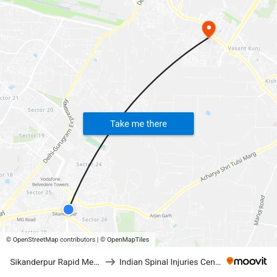 Sikanderpur Rapid Metro to Indian Spinal Injuries Centre map