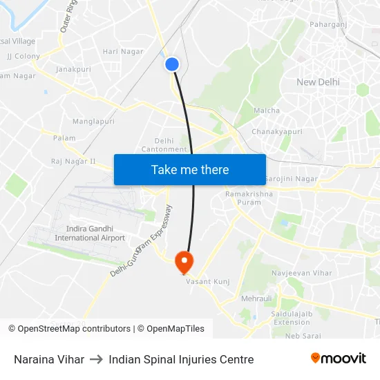 Naraina Vihar to Indian Spinal Injuries Centre map