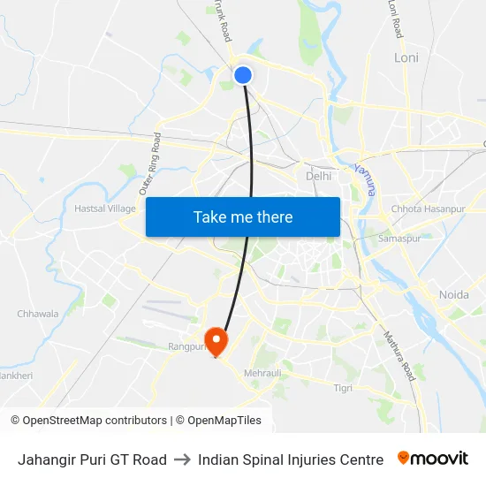 Jahangir Puri GT Road to Indian Spinal Injuries Centre map