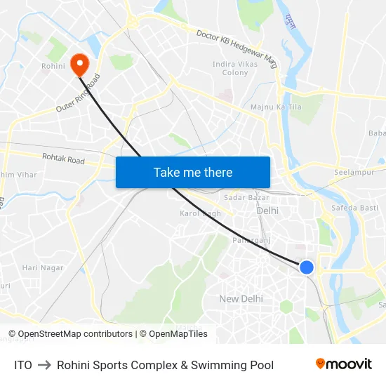 ITO to Rohini Sports Complex & Swimming Pool map