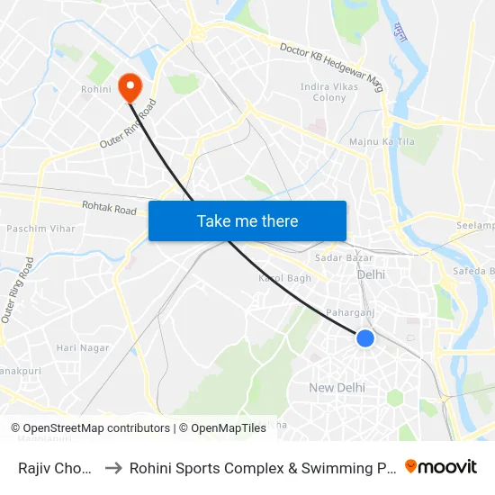 Rajiv Chowk to Rohini Sports Complex & Swimming Pool map