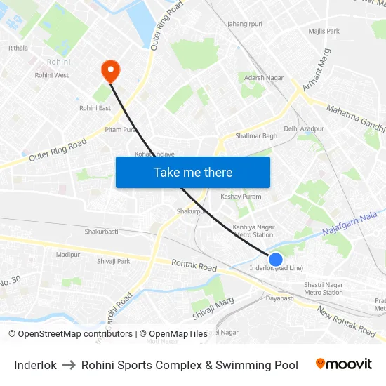 Inderlok to Rohini Sports Complex & Swimming Pool map