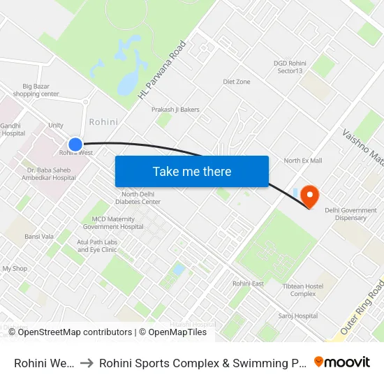 Rohini West to Rohini Sports Complex & Swimming Pool map
