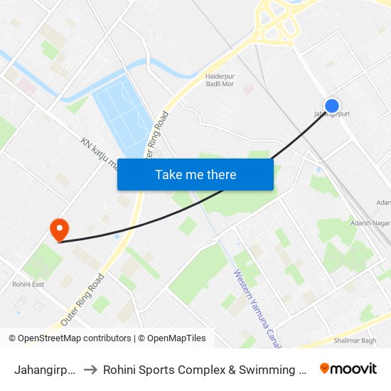 Jahangirpuri to Rohini Sports Complex & Swimming Pool map