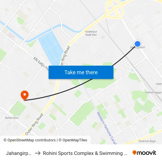 Jahangirpuri to Rohini Sports Complex & Swimming Pool map