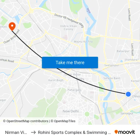 Nirman Vihar to Rohini Sports Complex & Swimming Pool map