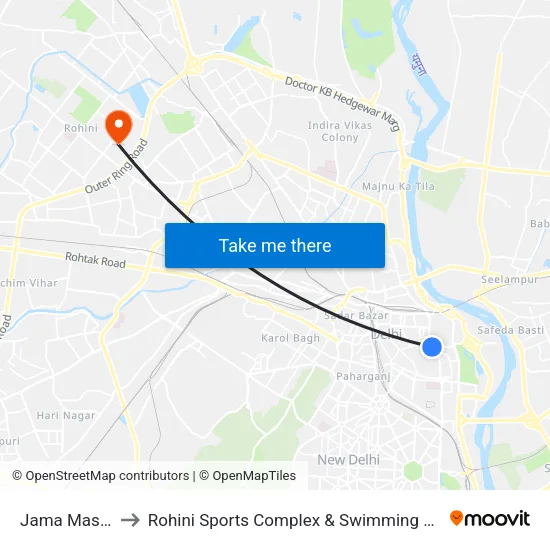 Jama Masjid to Rohini Sports Complex & Swimming Pool map