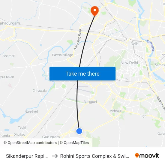 Sikanderpur Rapid Metro to Rohini Sports Complex & Swimming Pool map