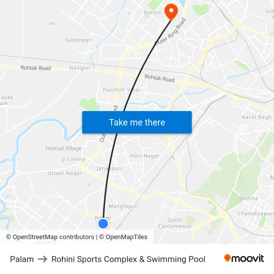 Palam to Rohini Sports Complex & Swimming Pool map