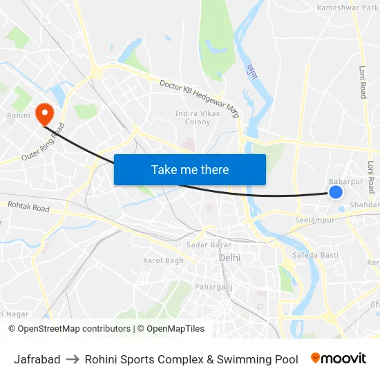 Jafrabad to Rohini Sports Complex & Swimming Pool map