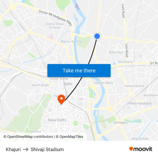 Khajuri to Shivaji Stadium map