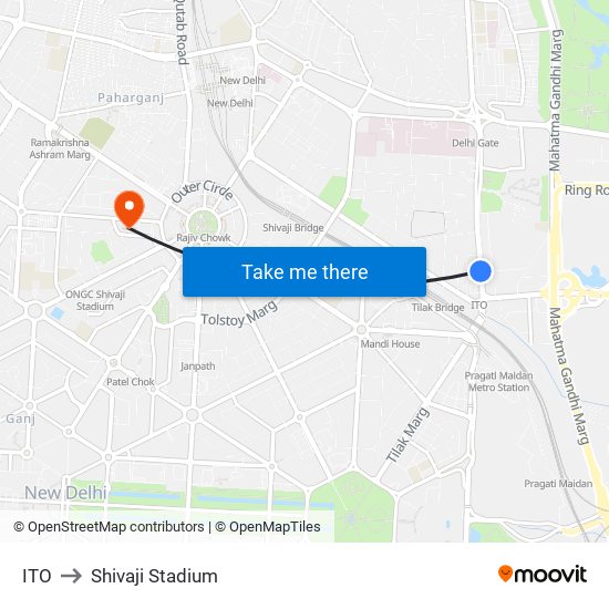 ITO to Shivaji Stadium map