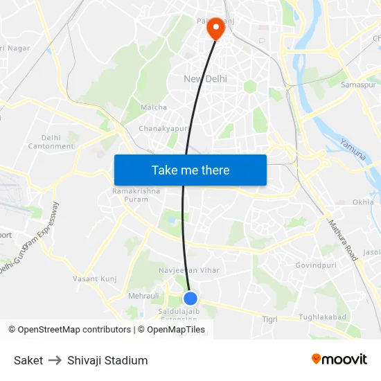 Saket to Shivaji Stadium map