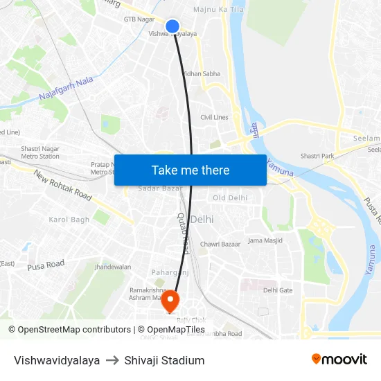 Vishwavidyalaya to Shivaji Stadium map