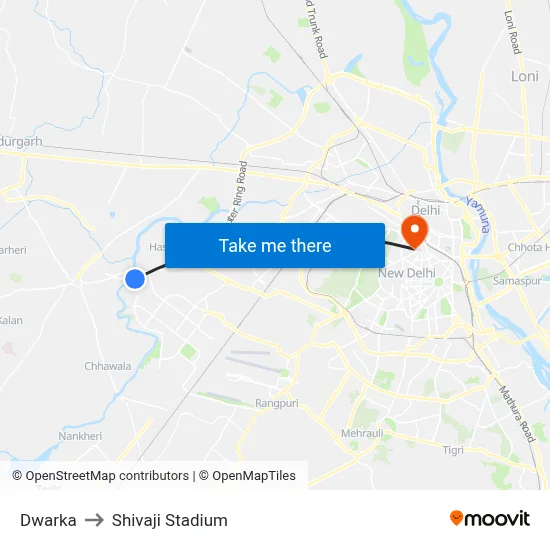 Dwarka to Shivaji Stadium map