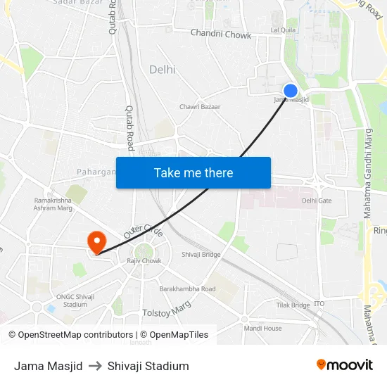 Jama Masjid to Shivaji Stadium map