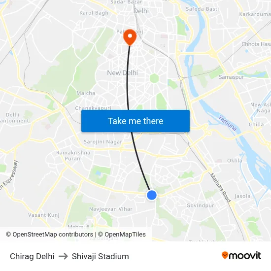 Chirag Delhi to Shivaji Stadium map