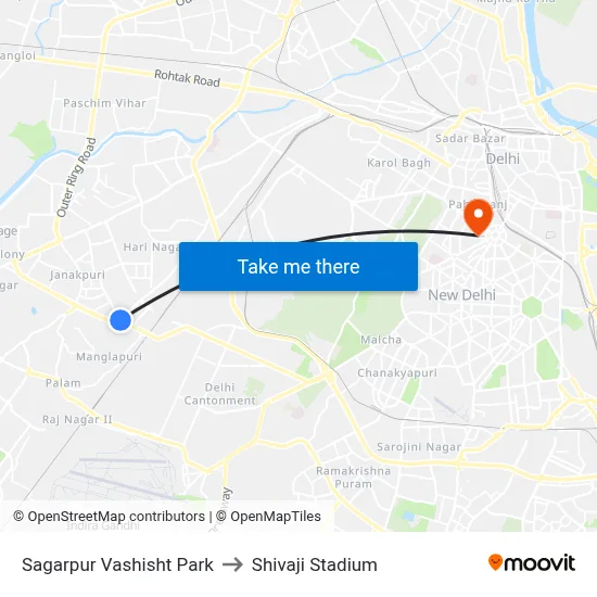 Sagarpur Vashisht Park to Shivaji Stadium map
