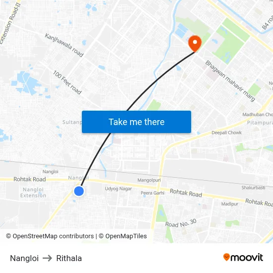 Nangloi to Rithala map