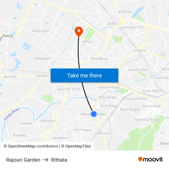 Rajouri Garden to Rithala map