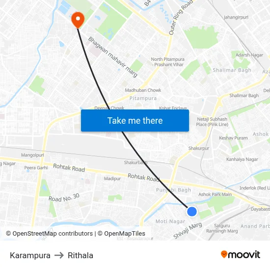 Karampura to Rithala map