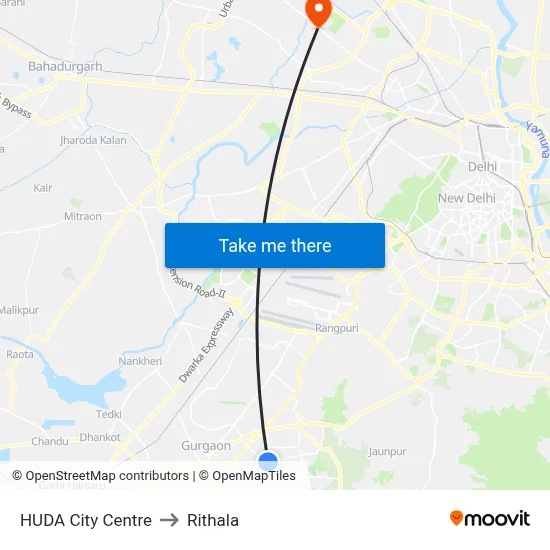 HUDA City Centre to Rithala map