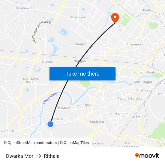 Dwarka Mor to Rithala map