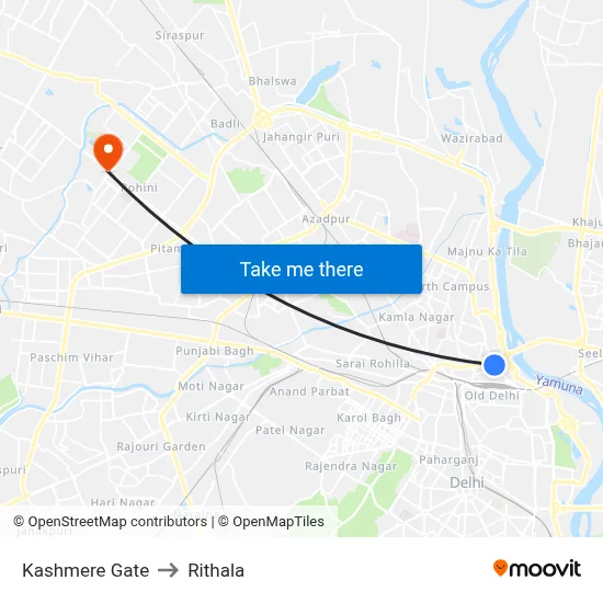 Kashmere Gate to Rithala map