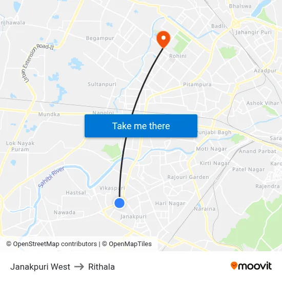 Janakpuri West to Rithala map