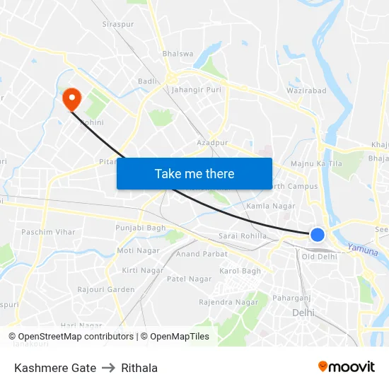 Kashmere Gate to Rithala map