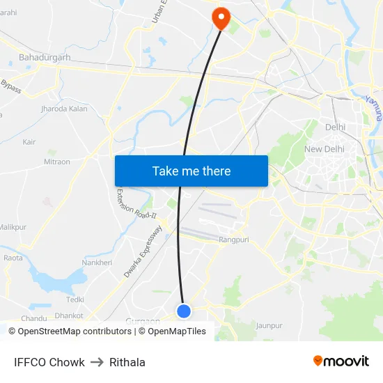 Iffco Chowk to Rithala map