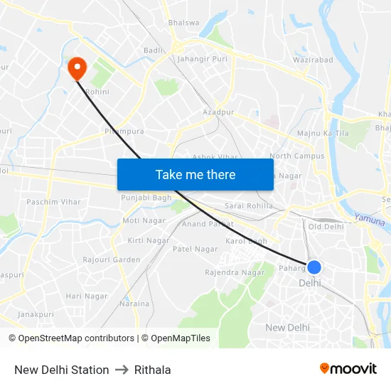 New Delhi Station to Rithala map