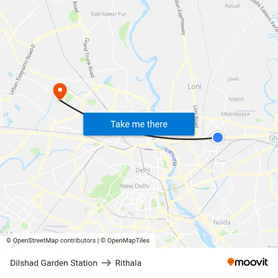 Dilshad Garden Station to Rithala map