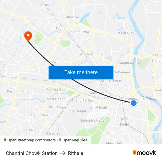 Chandni Chowk Station to Rithala map