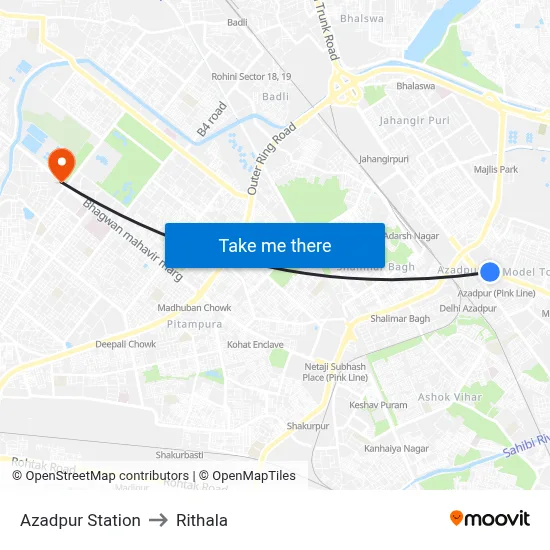 Azadpur Station to Rithala map