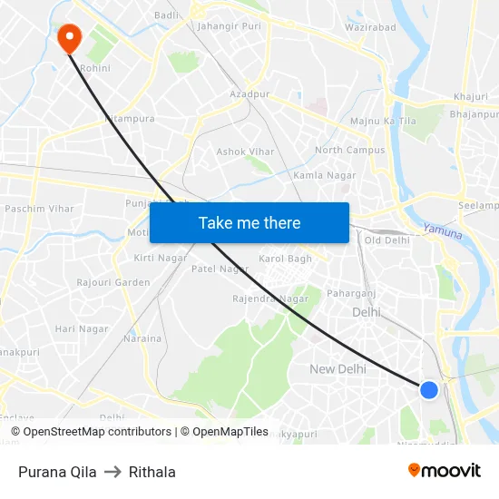 Purana Qila to Rithala map