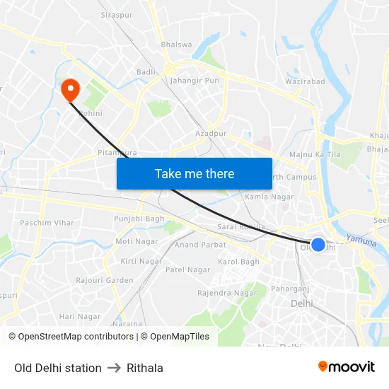 Old Delhi station to Rithala map