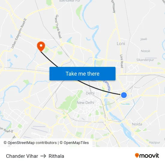 Chander Vihar to Rithala map